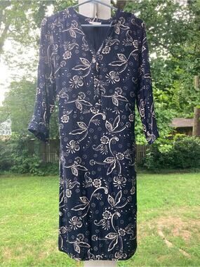 Monsoon - Classic/Boho Chic/Academia Waltzing Navy Knee-Length Shirt Dress - 10